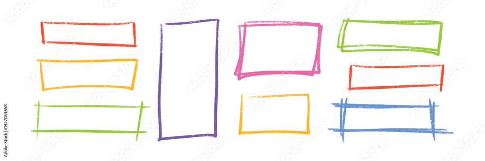 Poster hand drawn pastel color highlight rectangle set - rough sketchy shapes with crayon, marker or ink te