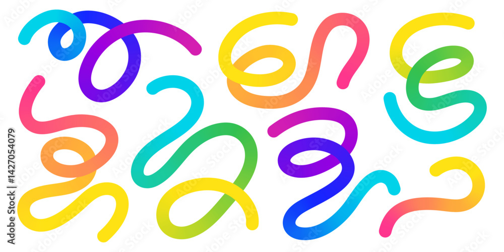 Poster gradient rainbow color organic shapes morph curvy abstract doodle lines. hand drawn sketch aesthetic