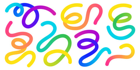 Gradient rainbow color organic shapes morph curvy abstract doodle lines. Hand drawn sketch aesthetic. Playful pattern designs with loop decorative motifs and textured ornamental backdrop.