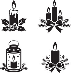 Christmas candle silhouette vector illustration isolated On Transparent Background