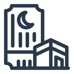 Mosque and Kaaba under Crescent Moon