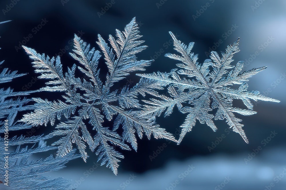 Aufkleber close up macro photograph showcasing the intricate details and structure of snow flakes, with ice cr