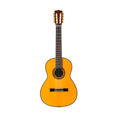 Obraz premium Classic Acoustic Guitar with Bright Finish and Elegant Design on Black Background