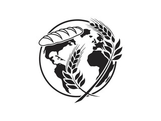 World Food Day, World Food Day graphic with bread and earth,  A stylized graphic for World Food Day, featuring a loaf of bread, wheat, and a globe.  Silhouetted figure holding bread and wheat, celebra