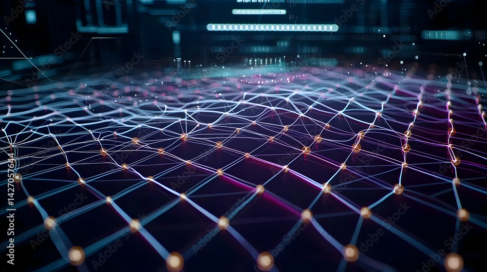 Poster abstract network graphic design with colorful lines and dots