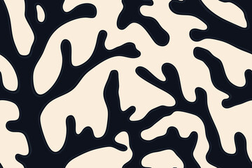 Abstract black seaweed repeating seamless pattern design on light background