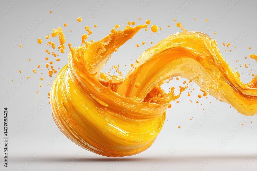 Aufkleber a vibrant splash of fresh orange juice with dynamic motion and droplets on a smooth background, show