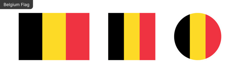 Belgium flag PNG vector. Belgium Square and round icon isolated on transparent PNG background. Belgium flag icon