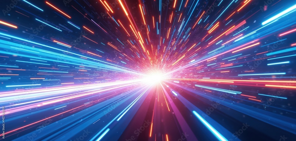 Leinwandbilder abstract tech illustration with light beams. digital lines background. energy flow effect, speed of 