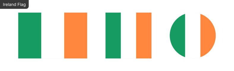 Ireland flag PNG vector. Ireland Square and round icon isolated on transparent PNG background. Ireland flag icon