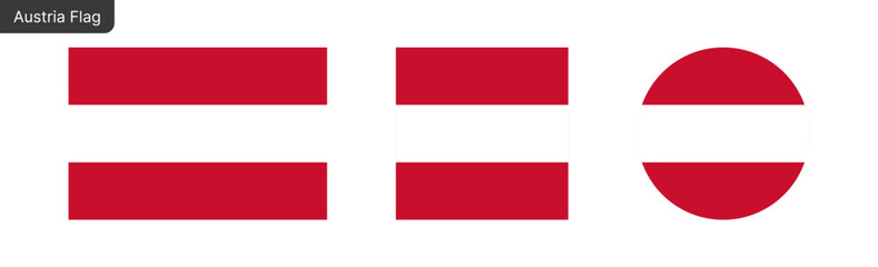 Austria flag PNG vector. Austria Square and round icon isolated on transparent PNG background. Austria  flag icon