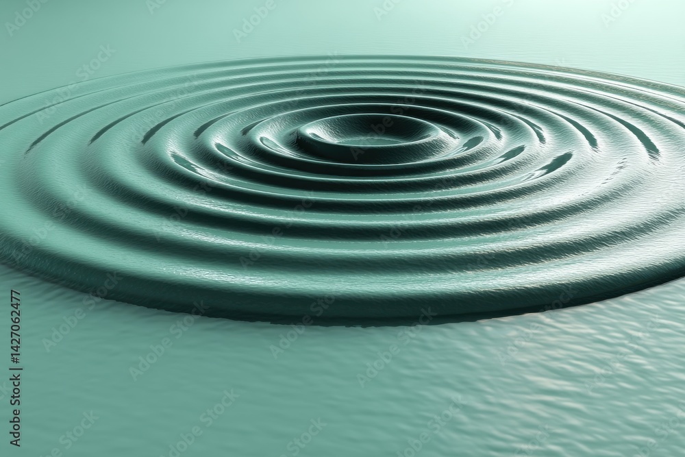 Poster a digitally rendered, light teal water surface displaying concentric ripples emanating outward from 