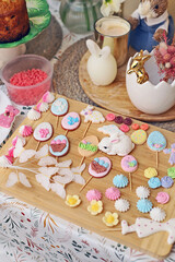 confectionery decor, decorations in the form of bunnies, eggs, butterflies, flowers, meringues
