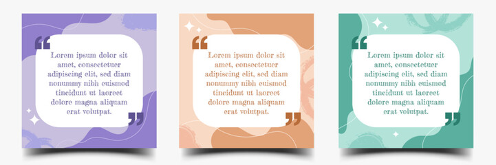 Set of Abstract quote, tips, review social media post template with pastel color scheme.