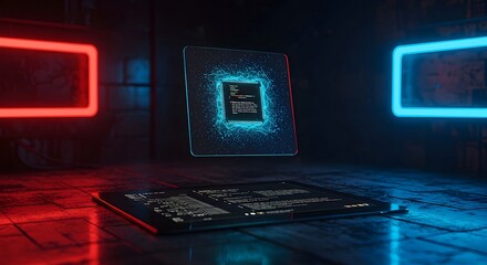 Digital Code Display with Abstract Cyberpunk Environment
