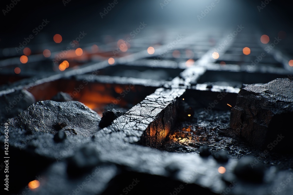 Poster abstract landscape view with intricate stone and fire details, creating a unique and mysterious atmo