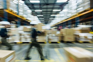 Obraz premium Warehouse workers in motion blur