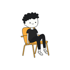 Fototapeta premium Cute boy sitting on chair with relaxed expression vector illustration