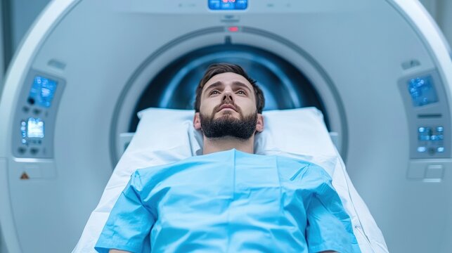 Patient undergoing portable ct scanner procedure in hospital high-resolution imaging in medical environment