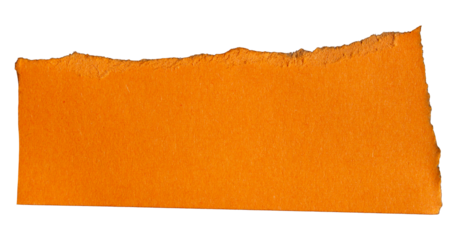 Ripped torn orange paper piece on transparent background, paper cut out design element