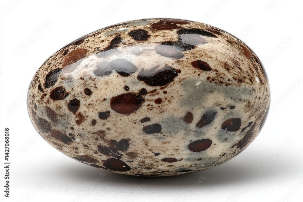 Poster close-up of a speckled brown and grey bird egg, showcasing intricate patterns and natural textures a