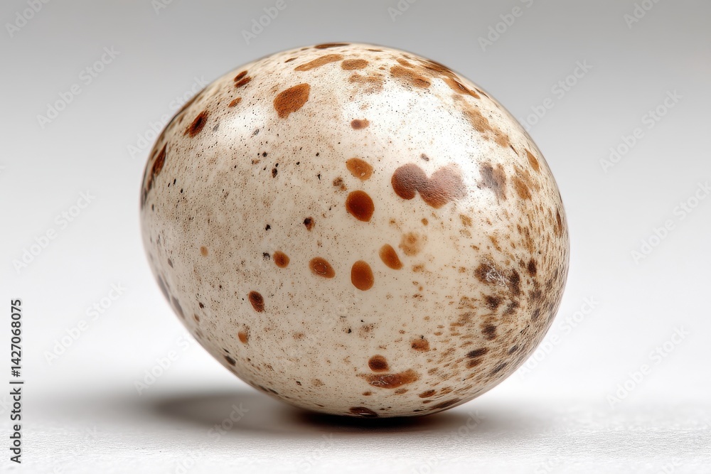 Poster close-up studio shot showcasing the intricate patterns and colors of a quail egg, highlighting its s