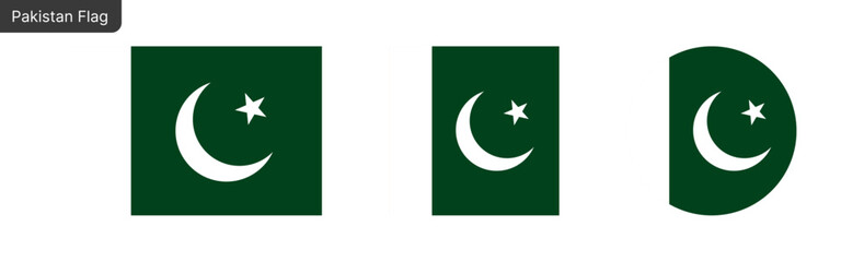 Pakistan flag png vector. Pakistan Square and round icon isolated on transparent PNG background. Pakistan flag icon