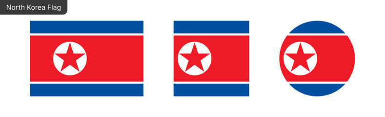North Korea flag PNG vector. North Korea Square and round icon isolated on transparent PNG background. North Korea flag icon