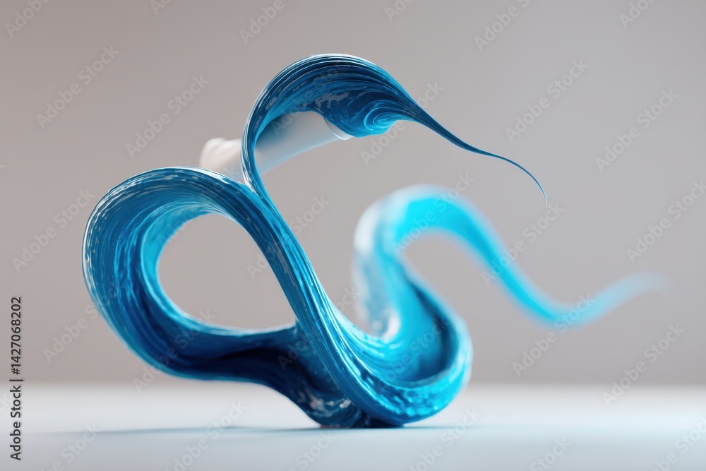 Fototapete abstract blue and white liquid wave with elegant curves and a smooth, glossy texture, set against a 