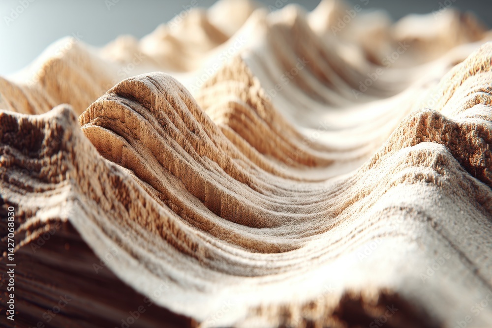 Poster abstract close-up of wooden undulating patterns resembling a textured sandy landscape, showcasing or