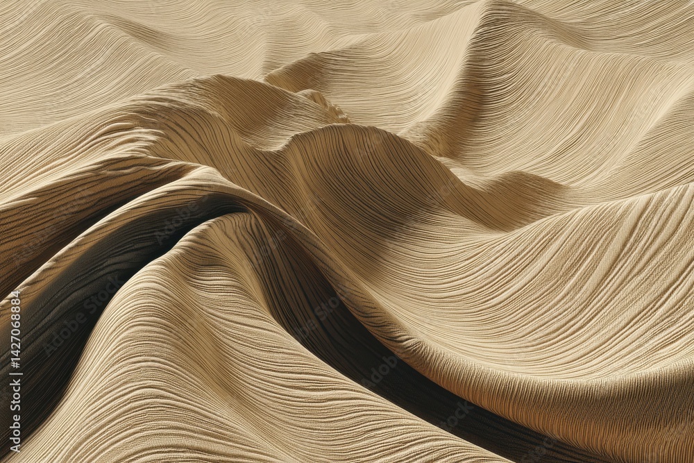 Poster abstract beige textile waves background with smooth lines and shadows, creating a serene and natural