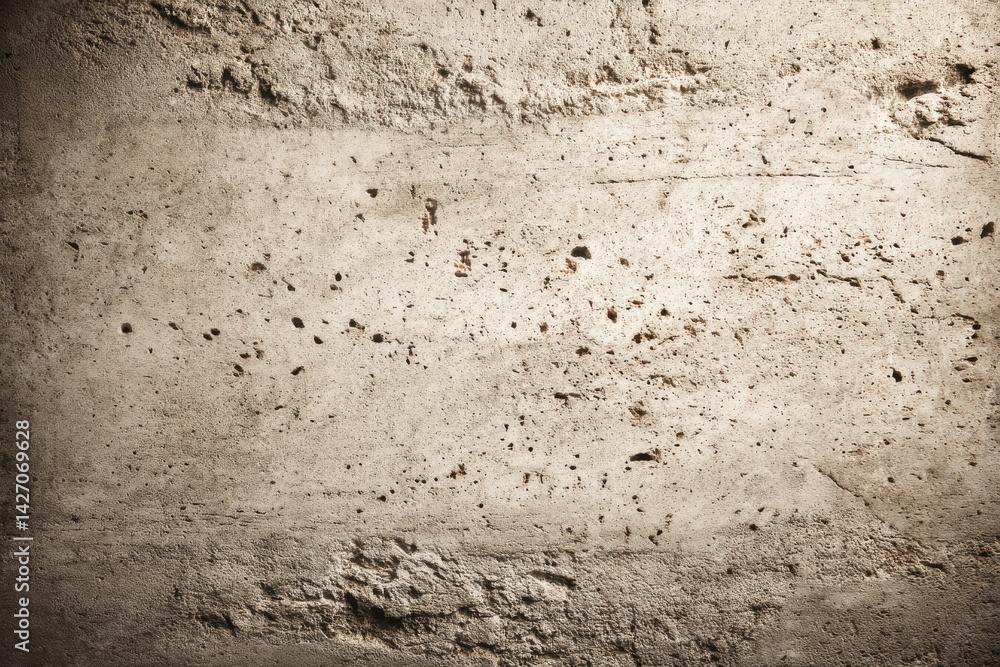 Poster an abstract rough concrete wall background with grunge texture and dark vignette edges, showing raw 