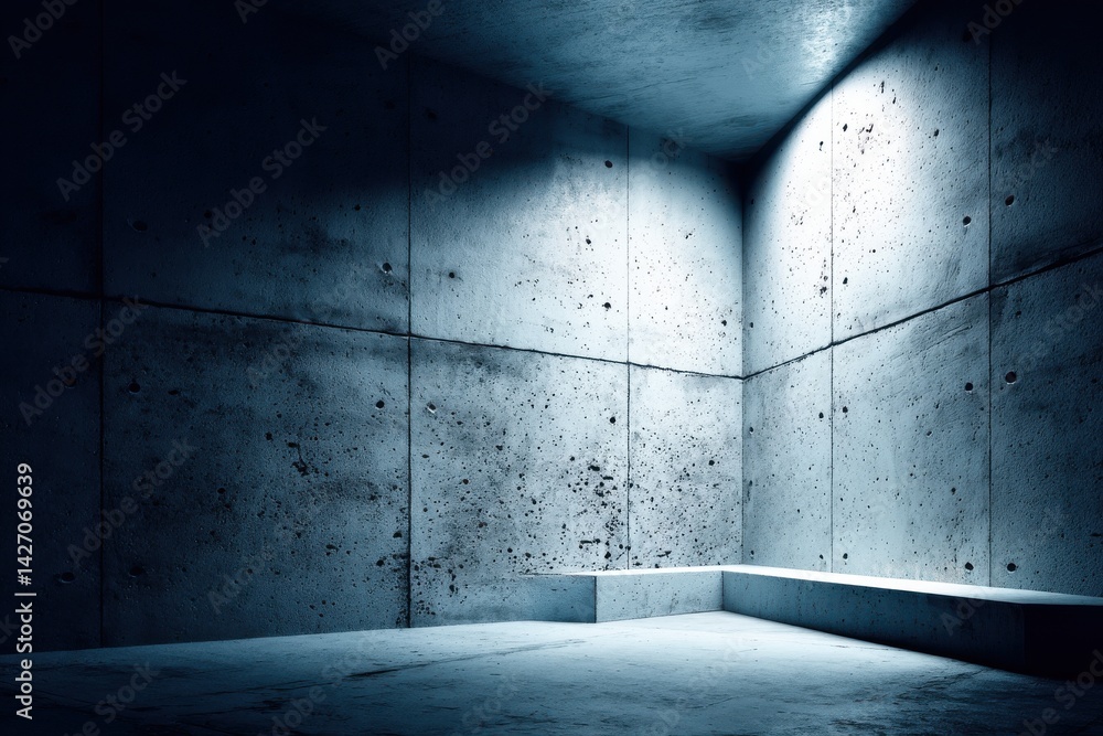 Poster abstract concrete interior illuminated by a soft spotlight, showcasing modern architecture and minim