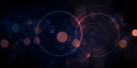 Obraz premium Abstract dark background with blurred lights and circles creating a bokeh effect overlaying it