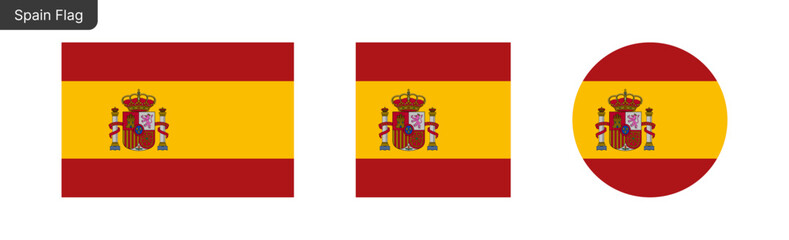 Obraz premium Spain flag PNG vector. Spain Square and round icon isolated on transparent PNG background. Spain flag icon