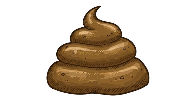 Humorous cartoon illustration showcasing a spiraled pile of brown poop symbol