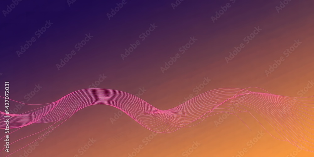 Poster abstract background with a gradient from purple to orange and a pink wavy line pattern across it