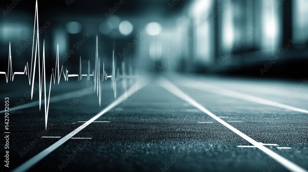 Fototapete heartbeat line transforms into a running track, symbolizing the connection between fitness and healt