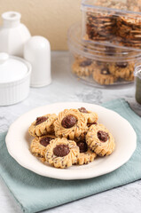 Kukis pasta coklat or cookies with chocolate paste topping. with copy space.