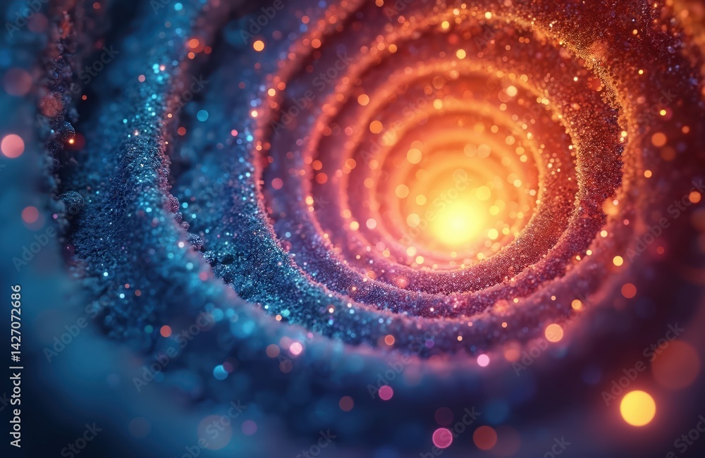 Poster abstract art illustration of bright, colourful background with sparkles going in spiral. dynamic mov