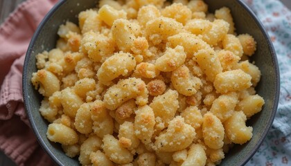 Creamy Macaroni and Cheese with a Golden Crunchy Topping in a Bowl
