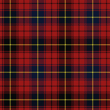 Red and yellow tartan plaid. Scottish pattern fabric swatch close-up. 