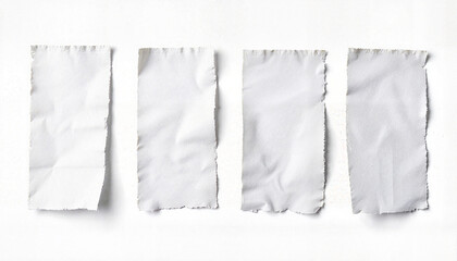 Torn paper strips on white background, mockup material concept