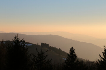 Sonnenuntergang im Schwarzwald, Schauinsland, Hofsgrund.