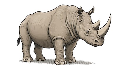 Obraz premium Illustration of a Powerful and Majestic Rhinoceros Standing on a White Background