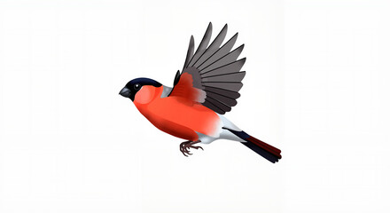 Colorful bird flying against a white background 