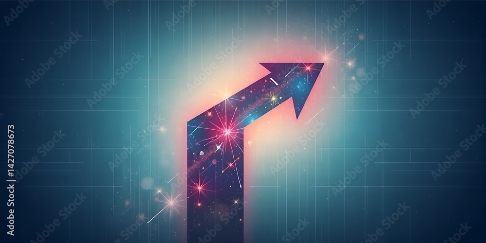 Poster an upward pointing arrow filled with a galaxy design on a blue gradient background image