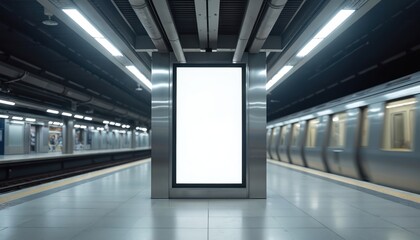 Blank advertising poster mockup at MRT station. Empty billboard mockup, OOH out-of-home template for advertising. Mockup for advertising in urban setting.