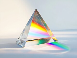 A triangular prism is sitting on a white surface