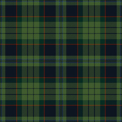 Dark green tartan plaid. Scottish pattern fabric swatch close-up. 